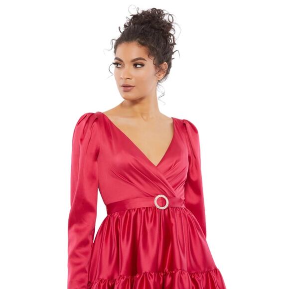 MAC DUGGAL Dress Size 6 Evening Gown Mini Dress NEW Pink Tiered Belted V Neck - Picture 8 of 8